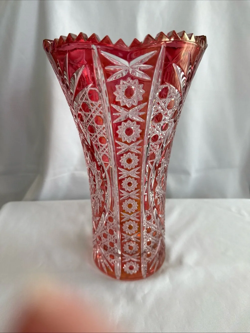 Vintage Cristal D'Arques Durand Chesnay Rubis Cut to Clear Crystal Vase 11